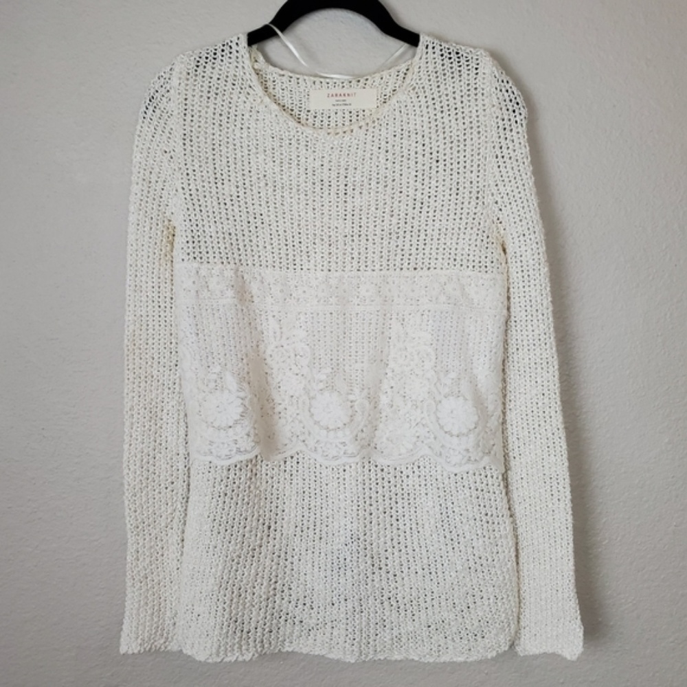 Zara Open Knit Sweater with White Lace